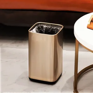 High quality rectangle home kitchen restaurant garbage can stainless Steel Rose gold trash can domestic garbage collection bin