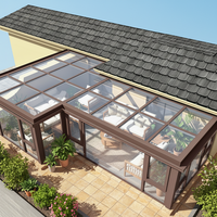 Véranda moderne sur mesure pour villa, toit plat, type indépendant connecté, double vitrage trempé Low-E, alimentation solaire, anti-corrosion, isolation thermique