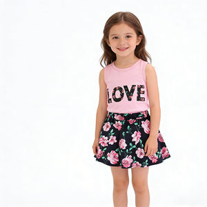 Set gonna per bambina, abito estivo casual senza maniche con stampa floreale, top con stampa a fiori e cuori, set <span class=keywords><strong>di</strong></span> abbigliamento per bambini per la vita quotidiana - Product Image 4