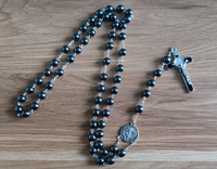 Komi vente en gros religieux catholique noir pierres biliaires hématite perles jésus croix pendentif chapelet perles collier