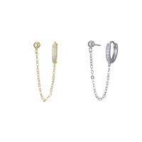 Boucles d'oreilles créoles rondes en argent sterling S925 EK291 pour femme, avec chaîne double piercing, accessoires élégants et originaux