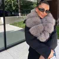 OFTBUY Nouvelle collection automne-hiver : Parka pour femme, doudoune 90% duvet de canard blanc, manteau court matelassé en plumes avec grande fourrure de renard naturelle