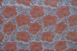 Tissu en coton tissé imprimé à la main motif floral, textile indien de Jaipur, imprimé à pois botaniques corail moutarde, traditionnel et léger - Product Image 2