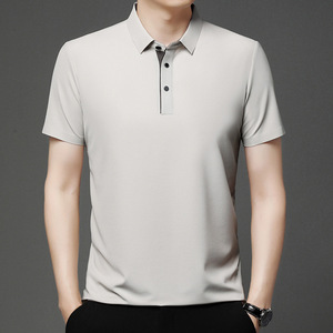 เสื้อโปโลแขนสั้นผ้าไหมน้ำแข็งสำหรับผู้ชายสีทึบผ้าบางสวมใส่สบายเสื้อโปโลลำลองสำหรับธุรกิจฤดูร้อน - Product Image 1