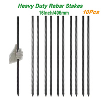 Piquets de sol en acier massif de 16 pouces et 6 mm de diamètre, lot de 10, pour clôtures, bois, béton, supports de plantes