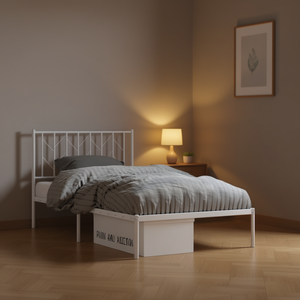 White Steel <b>Single</b> <b>Bed</b> Frame Rectangular Metal <b>Bed</b> <b>With</b> <b>Storage</b> Bedroom Furniture - Product Image 2