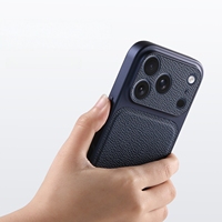 Étui de téléphone antichoc en cuir texturé de luxe avec grande fenêtre de visualisation de l'appareil photo, coque fine antichute pour iPhone 17 Pro Max