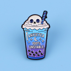 Broche con Frases sobre la Ansiedad, Insignia <span class=keywords><strong>de</strong></span> Metal con Diseño <span class=keywords><strong>de</strong></span> Calavera y Taza <span class=keywords><strong>de</strong></span> Té, Pin Creativo con Letras en Inglés - Product Image 5