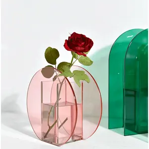 Single Flower Bling Bling Restaurant Table Durable Acrylic Flower Vase