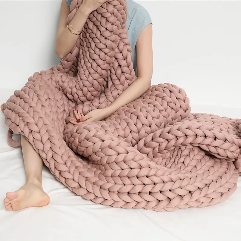 新製品分厚い厚手の毛布リサイクルポリエステル綿ニット加重毛布