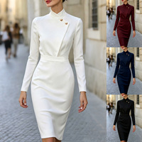 Nouvelle Robe Décontractée Tendance 2026 à Manches Longues, Col Montant, Taille Cintrée et Coupe Ajustée aux Hanches, Robe de Costume