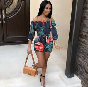 Ultime Estate Floreale Al Largo Della Spalla Crop Top e Pantaloncini A Due Pezzi Set <span class=keywords><strong>Abbigliamento</strong></span> <span class=keywords><strong>Donna</strong></span> - Product Image 3