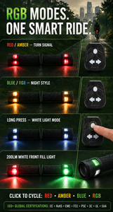 Feu de signalisation de direction pour vélo WOSEN, lumière de guidon RGB, alarme antivol 120 dB, télécommande sans fil, batterie rechargeable pour trottinette électrique, conduite nocturne - Product Image 3