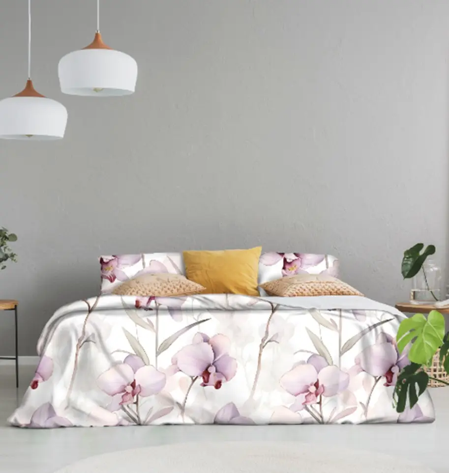 Kunden spezifische Stoffe Textildruck Bettlaken Set High-End Luxus Blumenmuster Baumwolle Satin Bett bezug Set