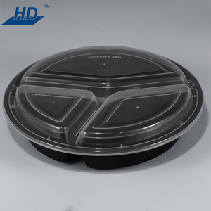 HD tùy chỉnh đóng gói thực phẩm dùng một lần Chứa lò vi sóng nhựa tròn màu đen Bát với nắp rõ ràng - Product Image 5