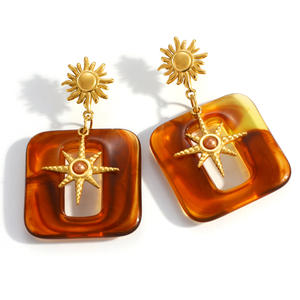 Pendientes Geométricos con Forma de Estrella de Ocho Puntas, Chapados en Oro de 18k, con Pernos de Acero Inoxidable, Origen Yiwu EH12226 - Product Image 5