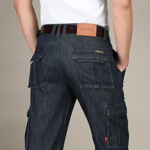 Straight Man Jeans reguläre große Größe hinzufügen Logo mehr Taschen für die Arbeit maßge schneiderte Yulin OEM Jeans