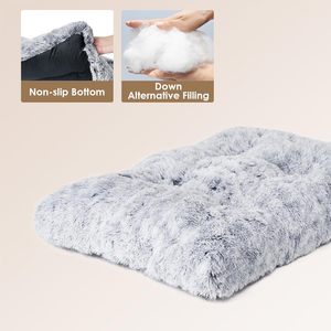Washable Faux Fur Solid Rectangle Dog Bed <b>Crate</b> Kennel Pad Anti-Slip Pet Sleeping Mat Breathable Cooling All-Season M/L/XL Sizes - Product Image 4