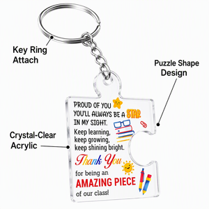 Llaveros acrílicos con forma de pieza de rompecabezas, con impresión UV y mensaje de agradecimiento para estudiantes y profesores - Premios de fin de año y regreso a clases - Product Image 3