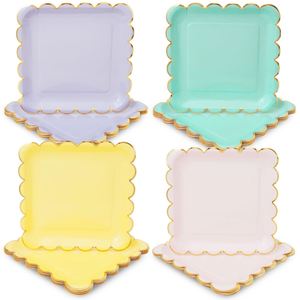 Modern 9 Inch Square Pastel Paper Gold Foil Dinner <b>Plate</b> Scallop Edge Factory Direct Hot Selling for Special Celebrations - Product Image 1
