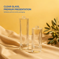 Grand carré de luxe personnalisé de haute qualité 100ml 200ml transparent 18mm col à sertir bouteille en verre vide contenants de parfum
