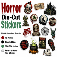 Autocollants en vinyle découpés sur mesure avec logo personnalisé, impression UV, résistants au lave-vaisselle, série d'horreur Halloween, étiquettes décoratives pour les étagères des magasins