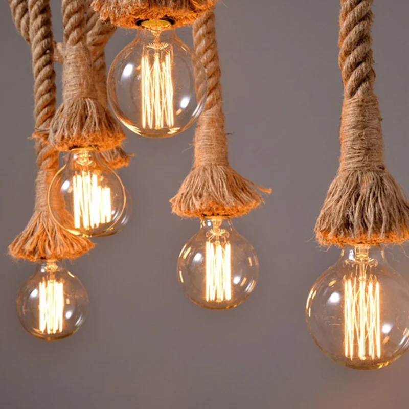 Hemp Rope Pendant Lights Base for Living Room Kitchen Home Lamp Fixtures Decor Luminaire E27 Loft Industrial Retro Hanging Lamp