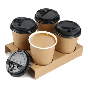 Disposable Wholesale Kraft Corrugated Paper Takeaway Cardboard 2 4 Coffee Cup Carrier Holder Tray