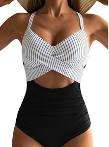 Women's Sexy One Piece Swimsuits <b>Tummy</b> <b>Control</b> Cutout High Waisted Bathing Suit Wrap Tie Back Custom Swimwear With Logo - Product Image 2