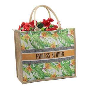 Bolsa de Mano Reutilizable de Lona de Algodón y Yute con Cierre de Cremallera, Diseño de Letras, Marca XYX - Bolsas para Compras, <span class=keywords><strong>Playa</strong></span> y Regalos - Product Image 1