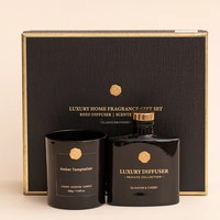 Ensemble bougie parfumée au thé blanc et diffuseur à bâtonnets, pot en verre blanc mat, parfum d'ambiance de luxe pour hôtel, coffret cadeau, vente en gros