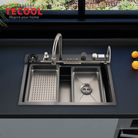 Évier de cuisine en acier inoxydable multifonctionnel avec robinet cascade