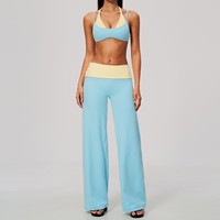 Ensemble de yoga 4 pièces personnalisé avec logo pour l'automne, haut à manches longues à séchage rapide, legging large, tenue de sport et de fitness pour femme