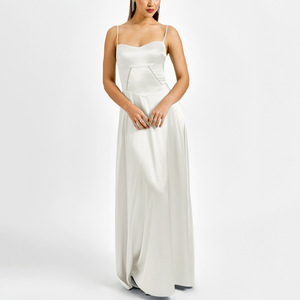 Abiti Eleganti <span class=keywords><strong>da</strong></span> <span class=keywords><strong>Sera</strong></span> per Donna, Vestito <span class=keywords><strong>Lungo</strong></span> in <span class=keywords><strong>Raso</strong></span> con Spalline Sottili e Collo Halter, Moda Chic Senza Maniche - Product Image 3