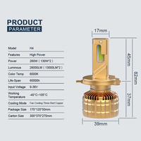 Ampoule de phare LED de voiture 130W 6000K H7 H11 9005 9006 H4 D2 9012 13000LM M6 Trois Cœurs en Cuivre