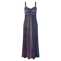 Robe longue décontractée en tricot rayé à bretelles spaghetti pour femme, col en V sans manches, idéale pour les fêtes et le quotidien