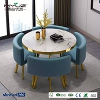 Ensemble de table à manger en métal doré de luxe pour restaurant, 4 chaises incluses, meubles élégants pour salle à manger à vendre