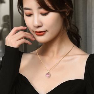 Creative Design Diamond Personality Clavicle Chain Rotating <b>Opal</b> Pendant <b>Necklace</b> Stainless Steel 18k Gold Jewelry for Women - Product Image 4