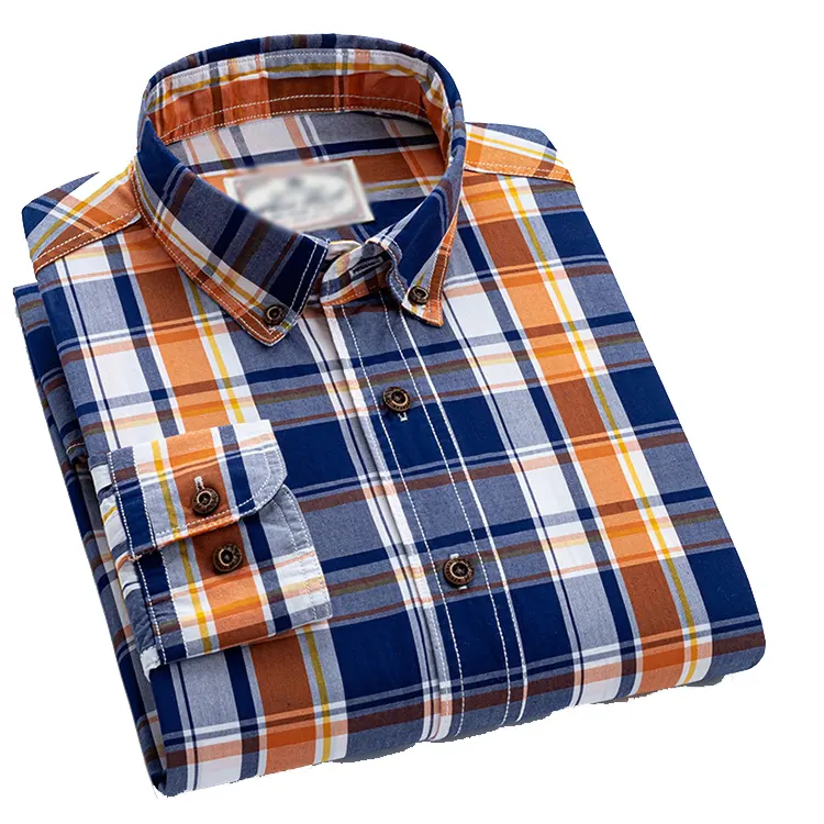 Herren Button Down Regular Fit Langarm Plaid Cotton Casual Shirts