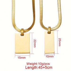Customized Twisted Snake Chain Mens Engraved Bar Pvd 18K Gold Filled Plated Plain Square Stainless Steel Pendant Necklace Blanks - Product Image 4