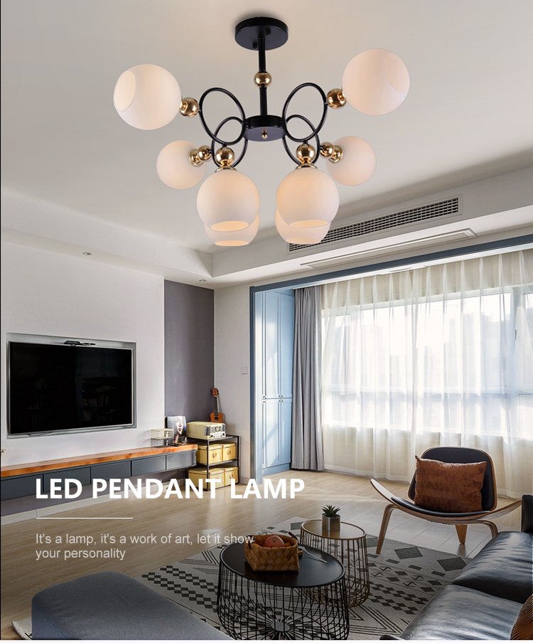 Good Quality Residential Villa Livingroom Decoration Iron Glass Ball Chandelier Pendant Lamp