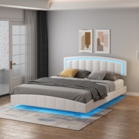 Cadre de lit Queen-size Willsoon en tissu noir avec tête de lit capitonnée éclairée par LED, mobilier de chambre à coucher moderne personnalisable