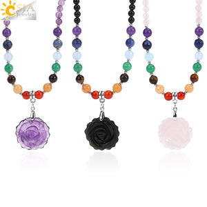 <span class=keywords><strong>Rosa</strong></span> flor gargantilla <span class=keywords><strong>collar</strong></span> curación piedra Natural hecho a mano tallado colgante <span class=keywords><strong>rosa</strong></span> <span class=keywords><strong>cuarzo</strong></span> cristal collares joyería para mujeres H459 - Product Image 2