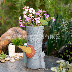 Vase Tote Mayan avec motif crème glacée, pot de fleurs de bureau en résine synthétique, style bohème, décoration d'intérieur - Product Image 2