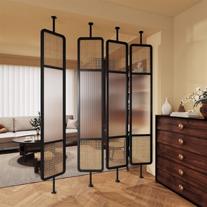 Paravent de style français, tressage en rotin, salon rotatif, bois massif, hall d'entrée moderne, maison - Product Image 1