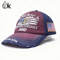 Gorra de Béisbol de 6 Paneles con Ala Ancha Gris, Precio Bajo de Fabricante 2026, 250 Aniversario de EE. UU., Sin Estructura, Forro de Algodón, Gorra Barbas