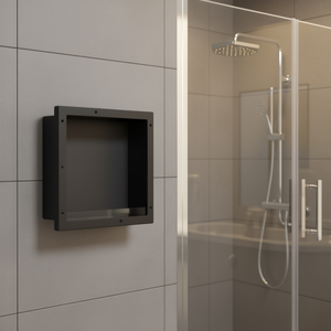 Estante de Baño para Nicho de Ducha, Negro Mate, 16.1x14.2x3.9 Pulgadas, Empotrado, Impermeable, de Plástico, Diseño Minimalista - Product Image 2