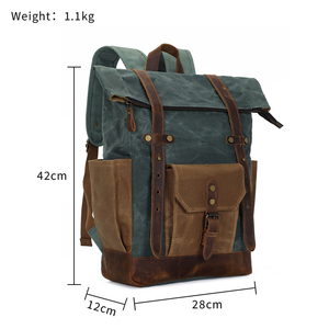 Custom Logo Vintage Large Capacity <strong>Camping</strong> Hiking Outdoor Travel Laptop Waxed Canvas <strong>Rucksack</strong> Backpack Bag for Men - Product Image 5