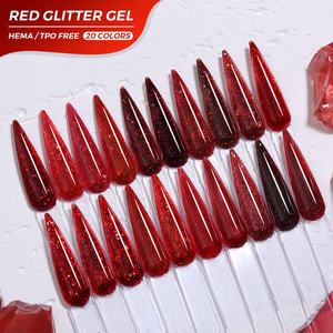 JTING Nouvelle Collection de Vernis Gel Scintillant Rouge 20 Couleurs 15ml Vernis à Ongles Gel Rouge Sans TPO Sans HEMA OEM ODM Gel Pailleté - Product Image 1