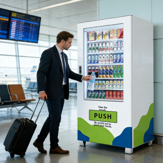 24/7 self-service vending machine for bottled water, cola, beverages and affordable snacks, ideal for outdoor use